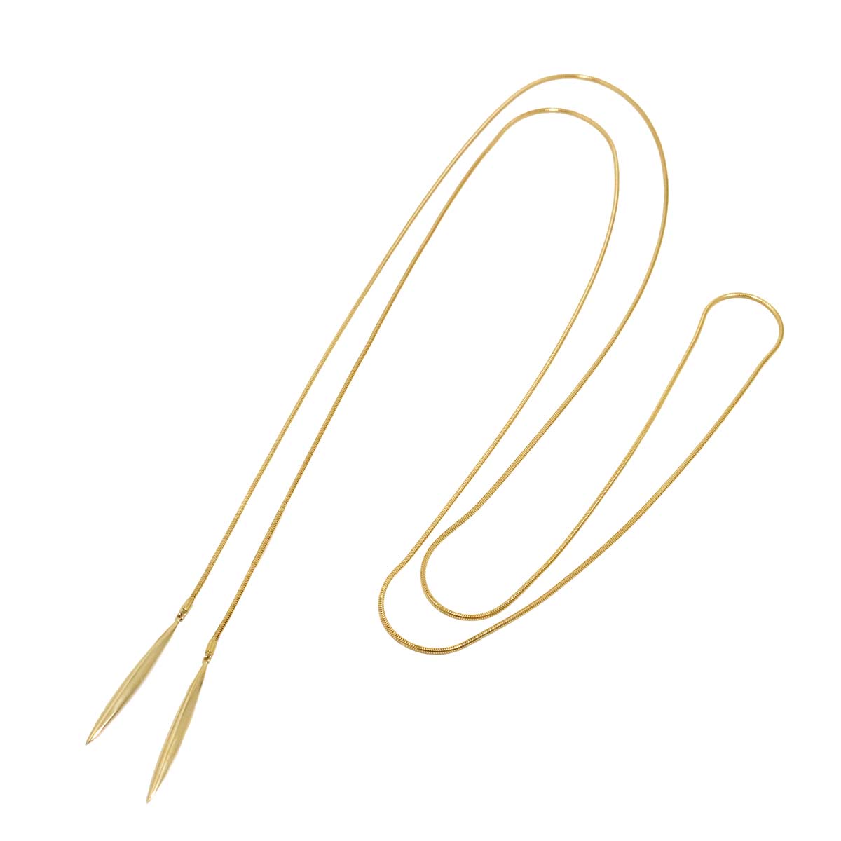 Feather Lariat Long Necklace 18K Yellow Gold 750