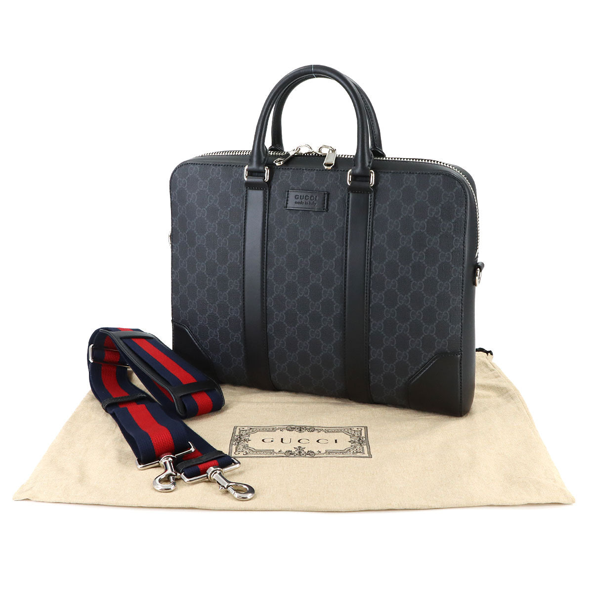 GG Supreme Briefcase 2way Business Shoulder Bag Black Gray 474135