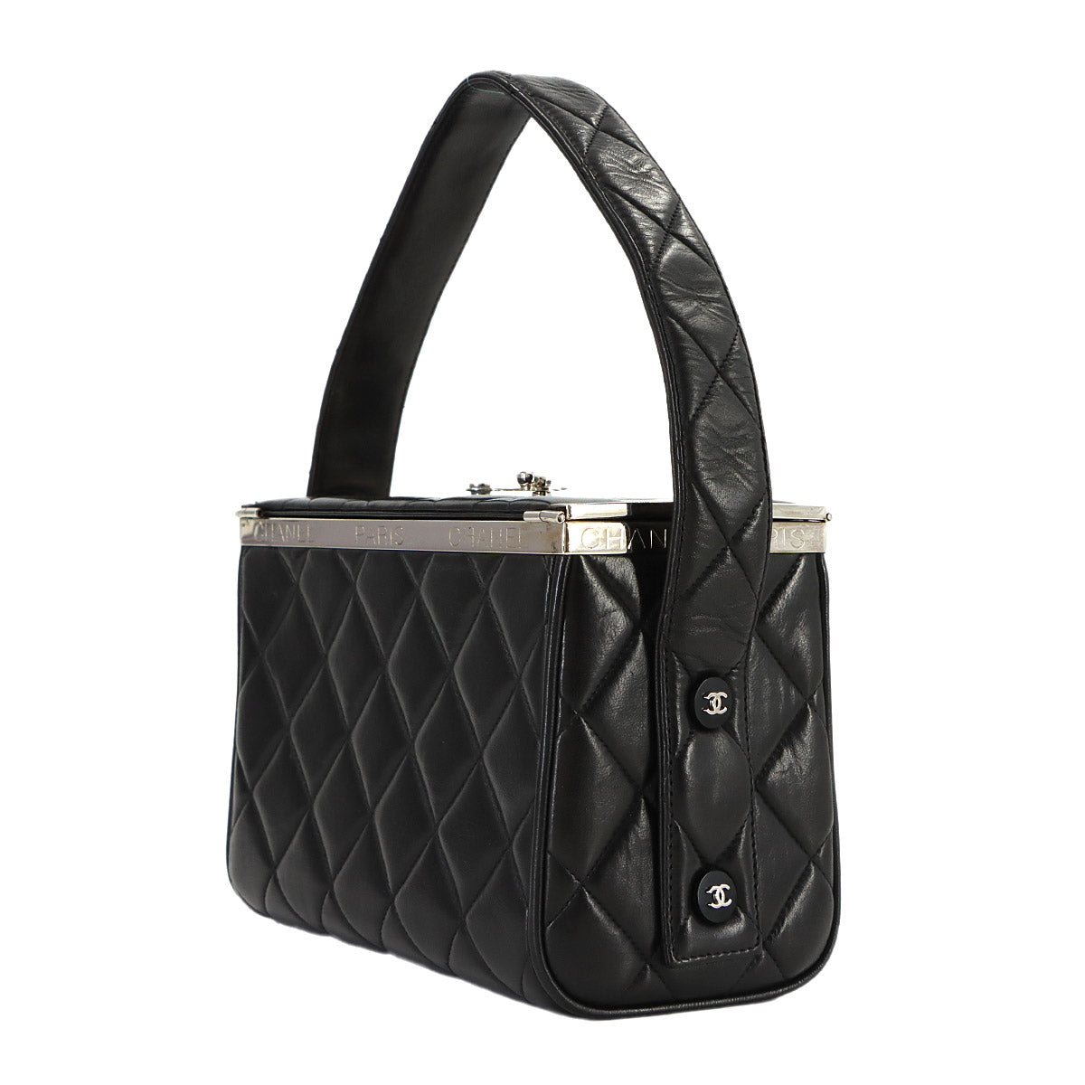 Matelasse Vanity Hand Bag Leather Black Purse