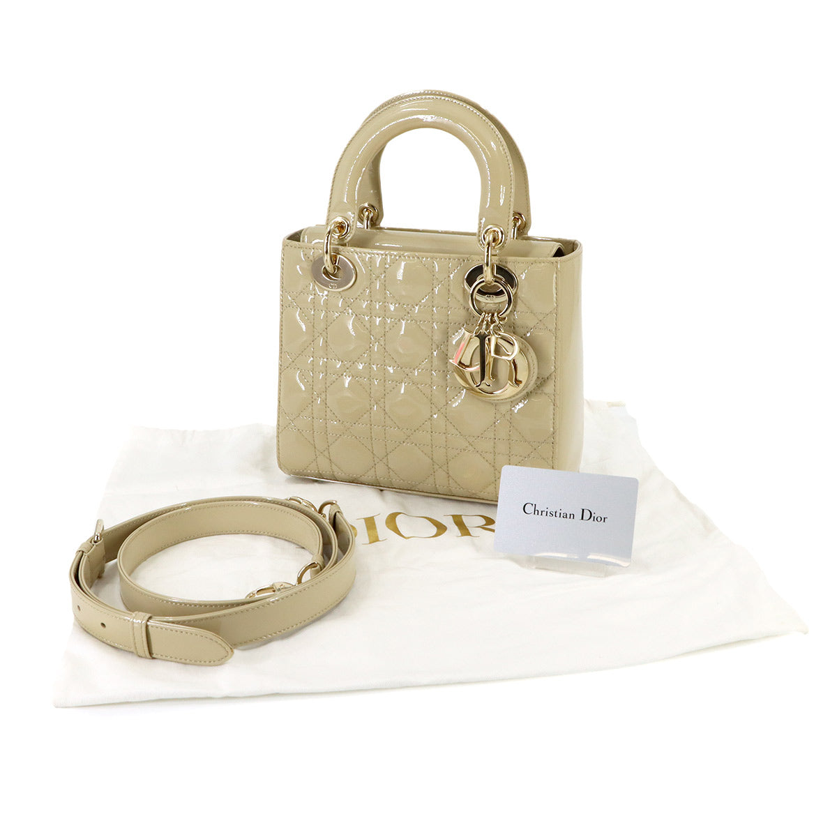 Lady Dior Small Hand Shoulder Bag Patent leather Beige