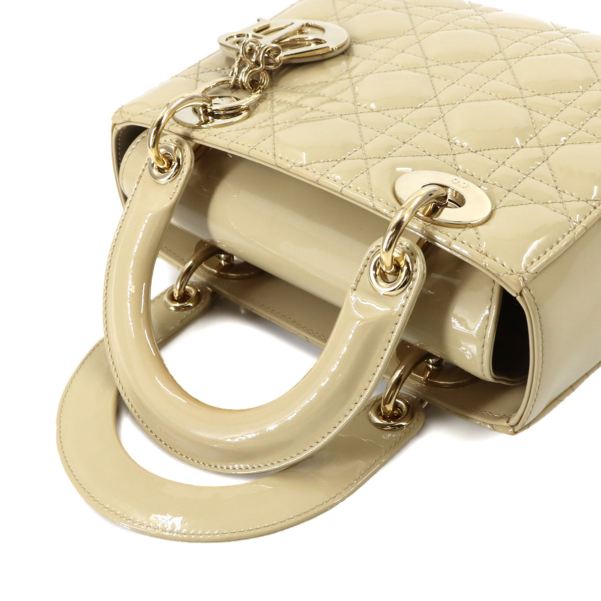 Lady Dior Small Hand Shoulder Bag Patent leather Beige