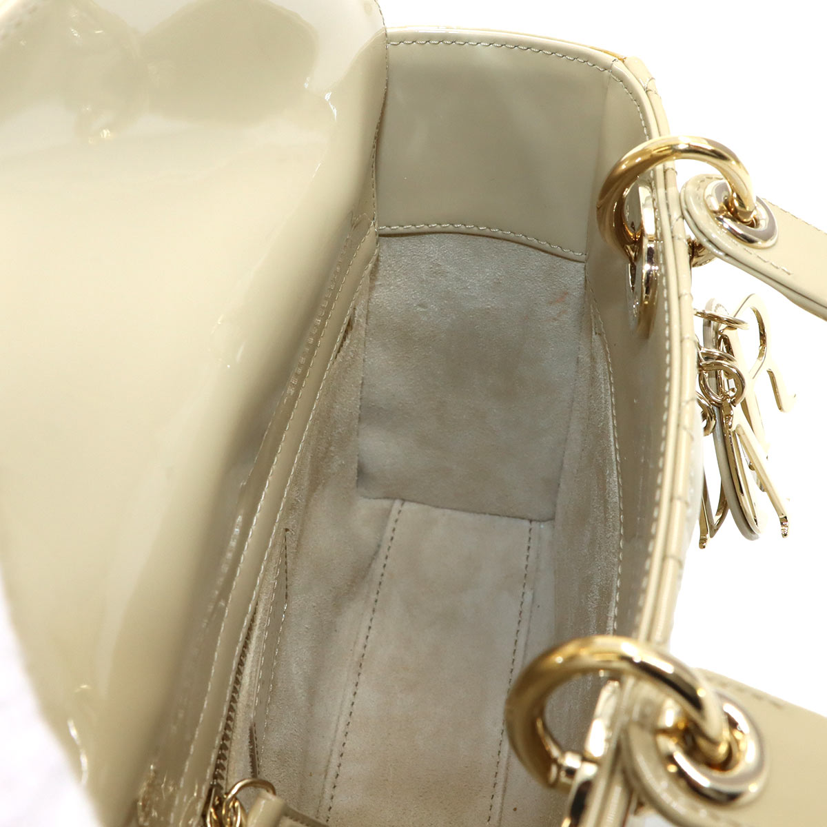 Lady Dior Small Hand Shoulder Bag Patent leather Beige