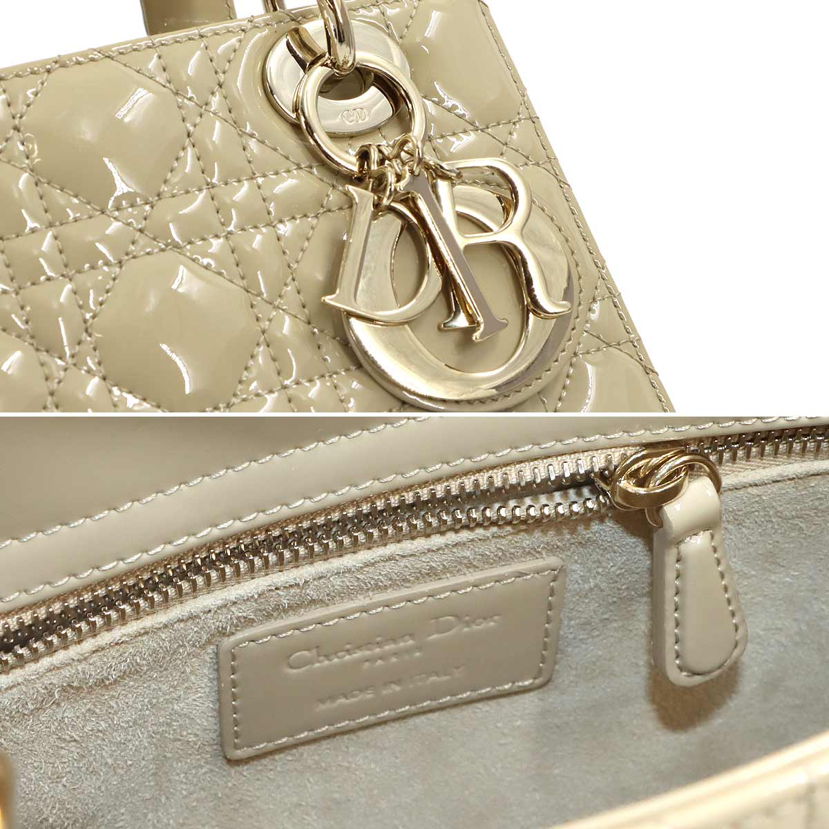 Lady Dior Small Hand Shoulder Bag Patent leather Beige
