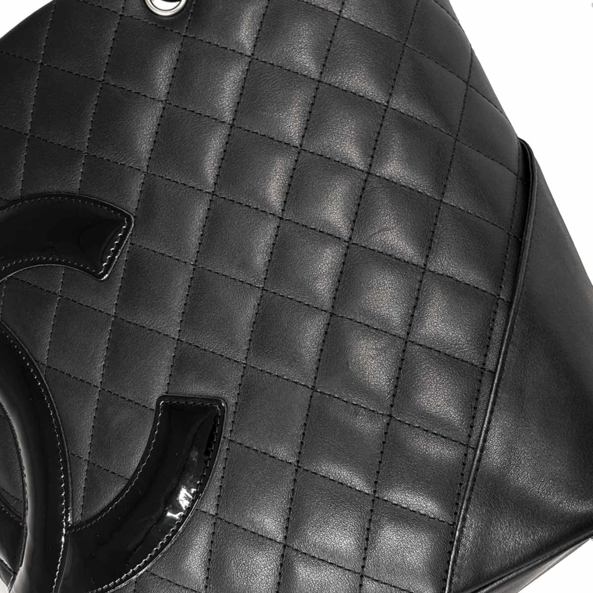 Cambon Line Medium Tote Bag Leather Enamel Black A25167 Purse