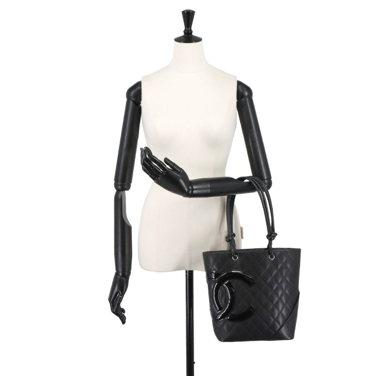 Cambon Line Medium Tote Bag Leather Enamel Black A25167 Purse