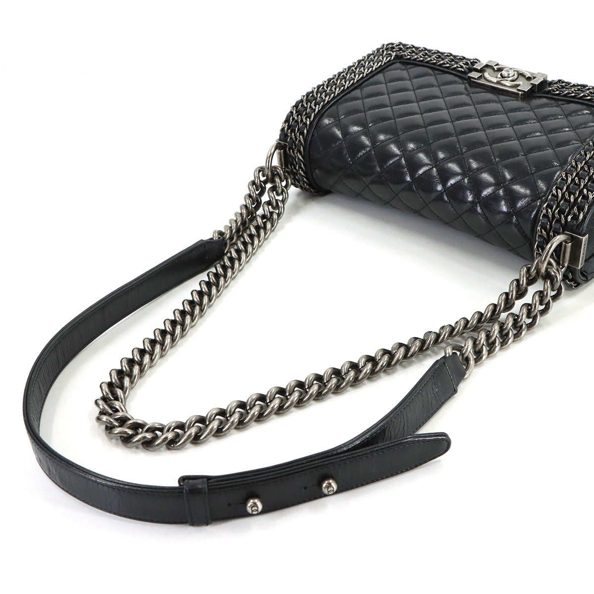 BOY CHANEL Chain Shoulder Bag Leather Black Purse