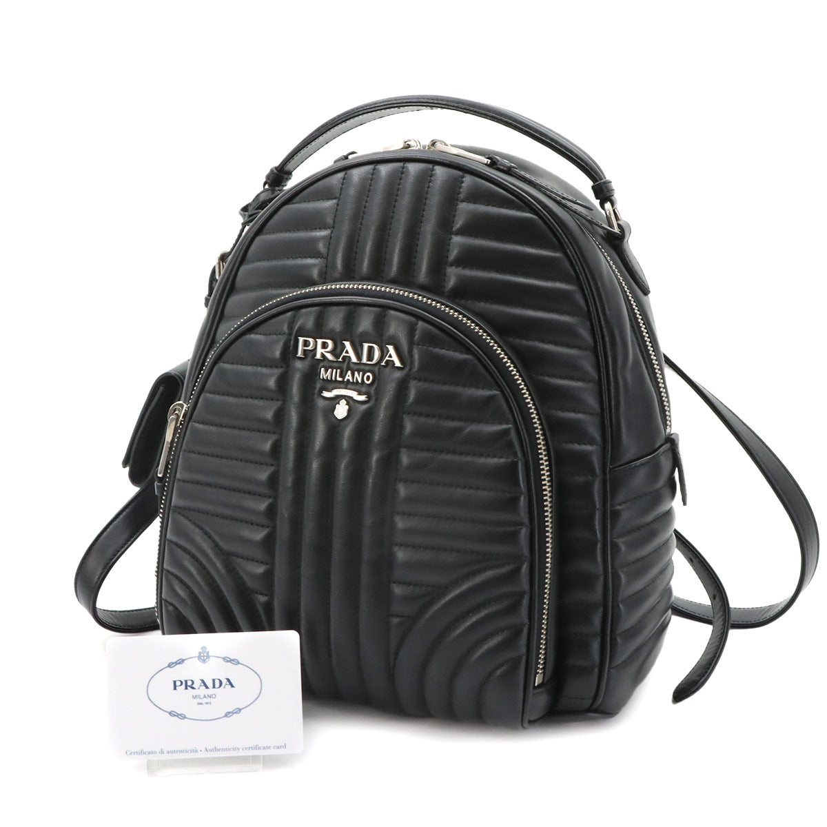 Diagram Backpack Leather Black Logos 1BZ030 Purse