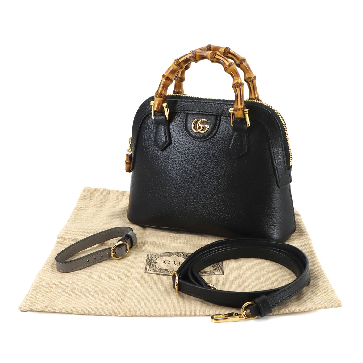 Diana Mini Hand Shoulder Bag Leather Black Bamboo 715775