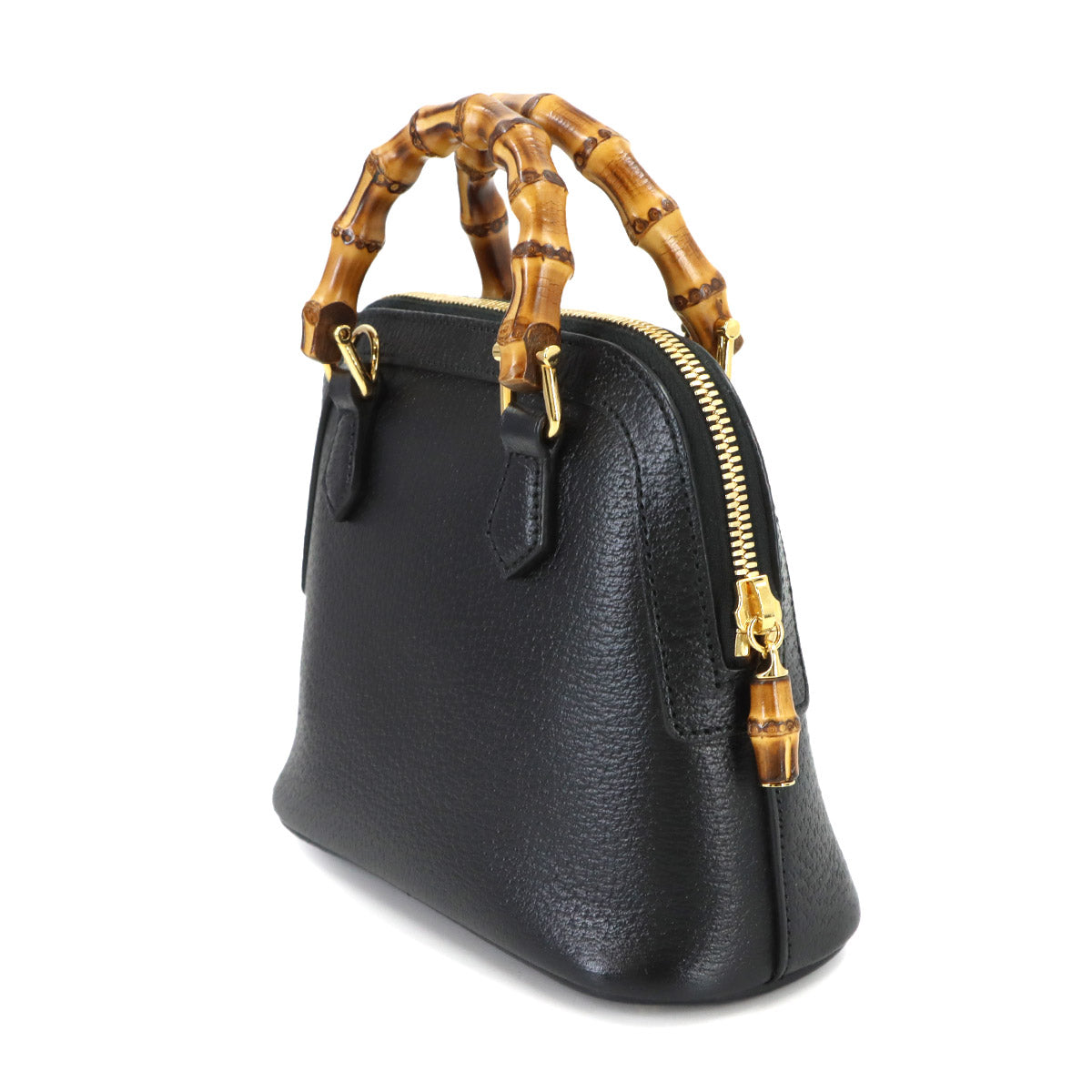 Diana Mini Hand Shoulder Bag Leather Black Bamboo 715775