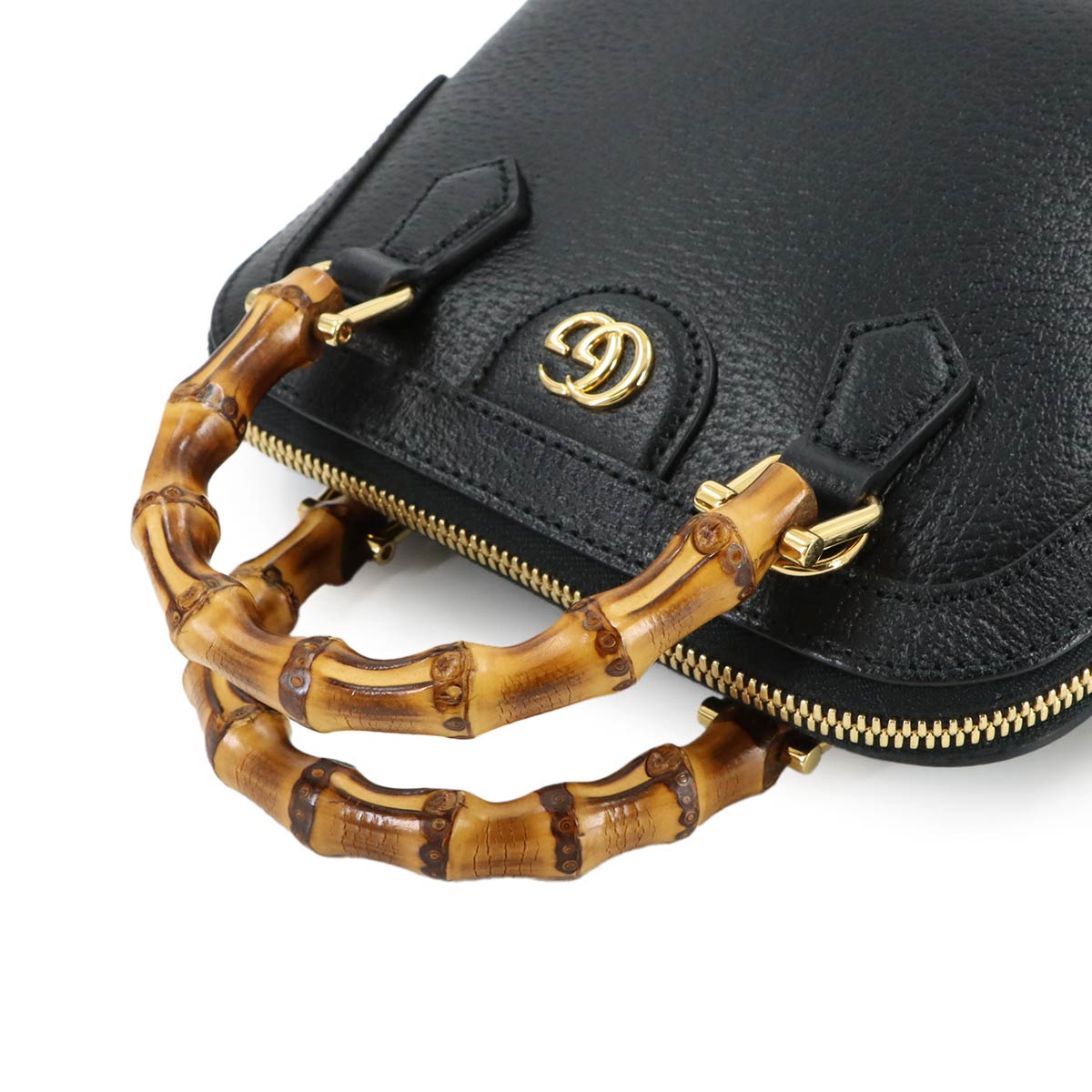 Diana Mini Hand Shoulder Bag Leather Black Bamboo 715775