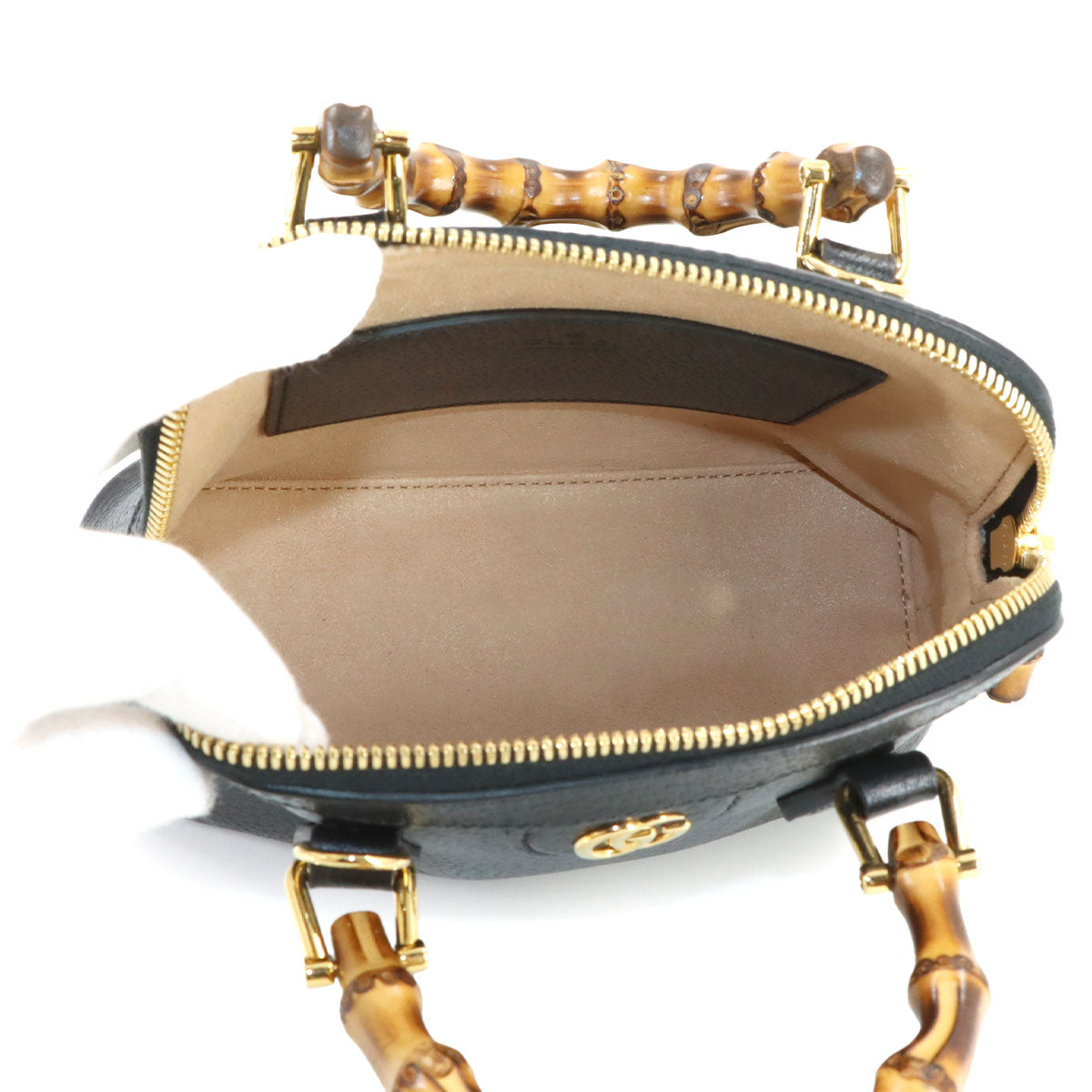 Diana Mini Hand Shoulder Bag Leather Black Bamboo 715775