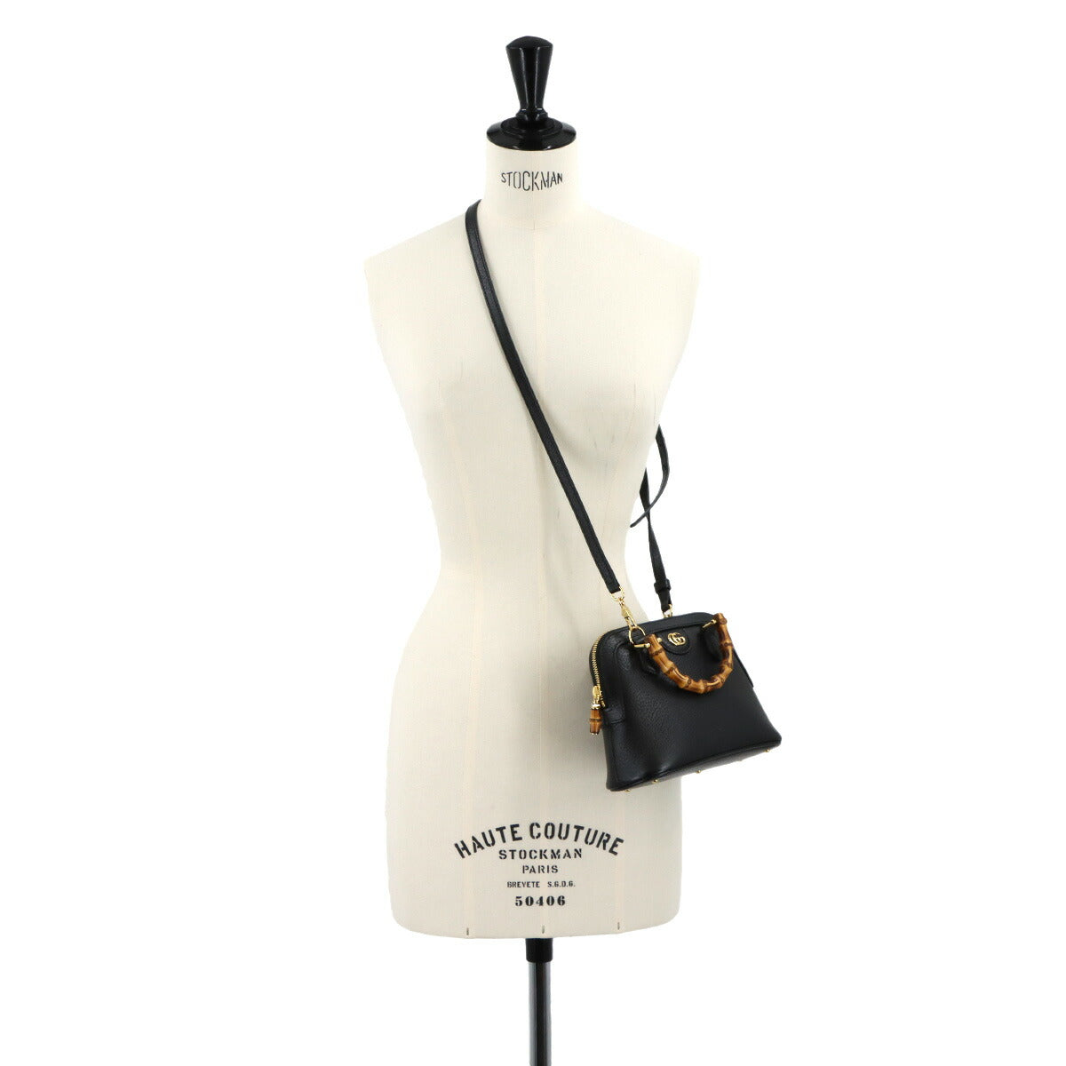 Diana Mini Hand Shoulder Bag Leather Black Bamboo 715775