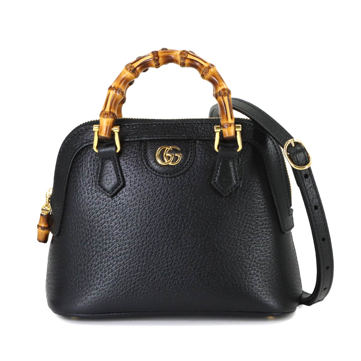 Diana Mini Hand Shoulder Bag Leather Black Bamboo 715775