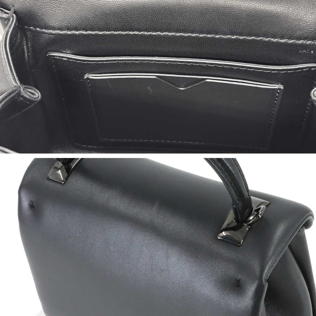 One Stud Hand Shoulder Bag Leather Black