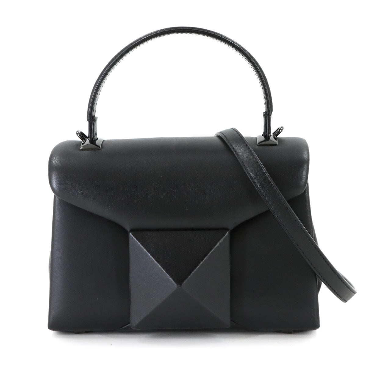 One Stud Hand Shoulder Bag Leather Black