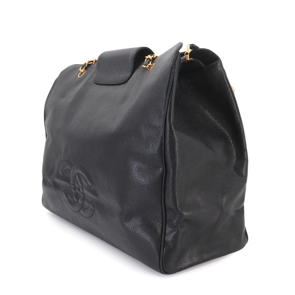 Super Model Chain Tote Bag Leather Black Vintage