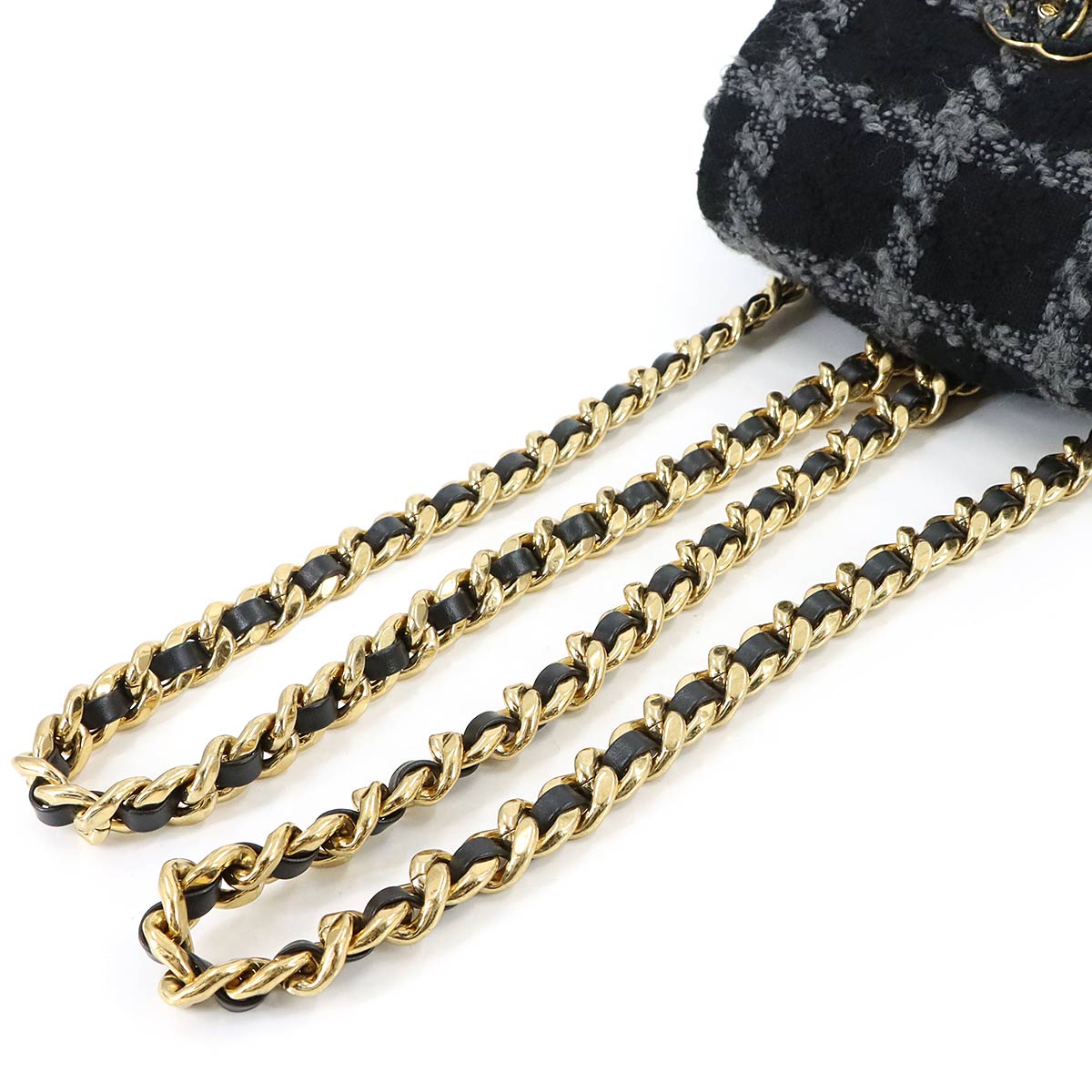 Chain Backpack Tweed Leather Black Gray Coco Logos