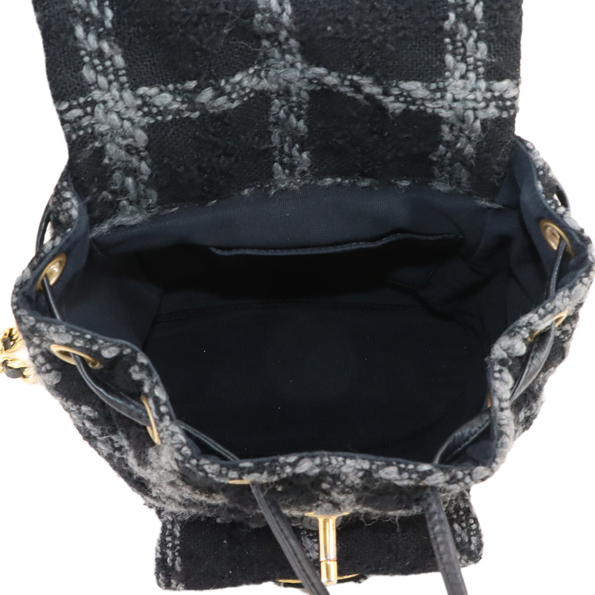 Chain Backpack Tweed Leather Black Gray Coco Logos