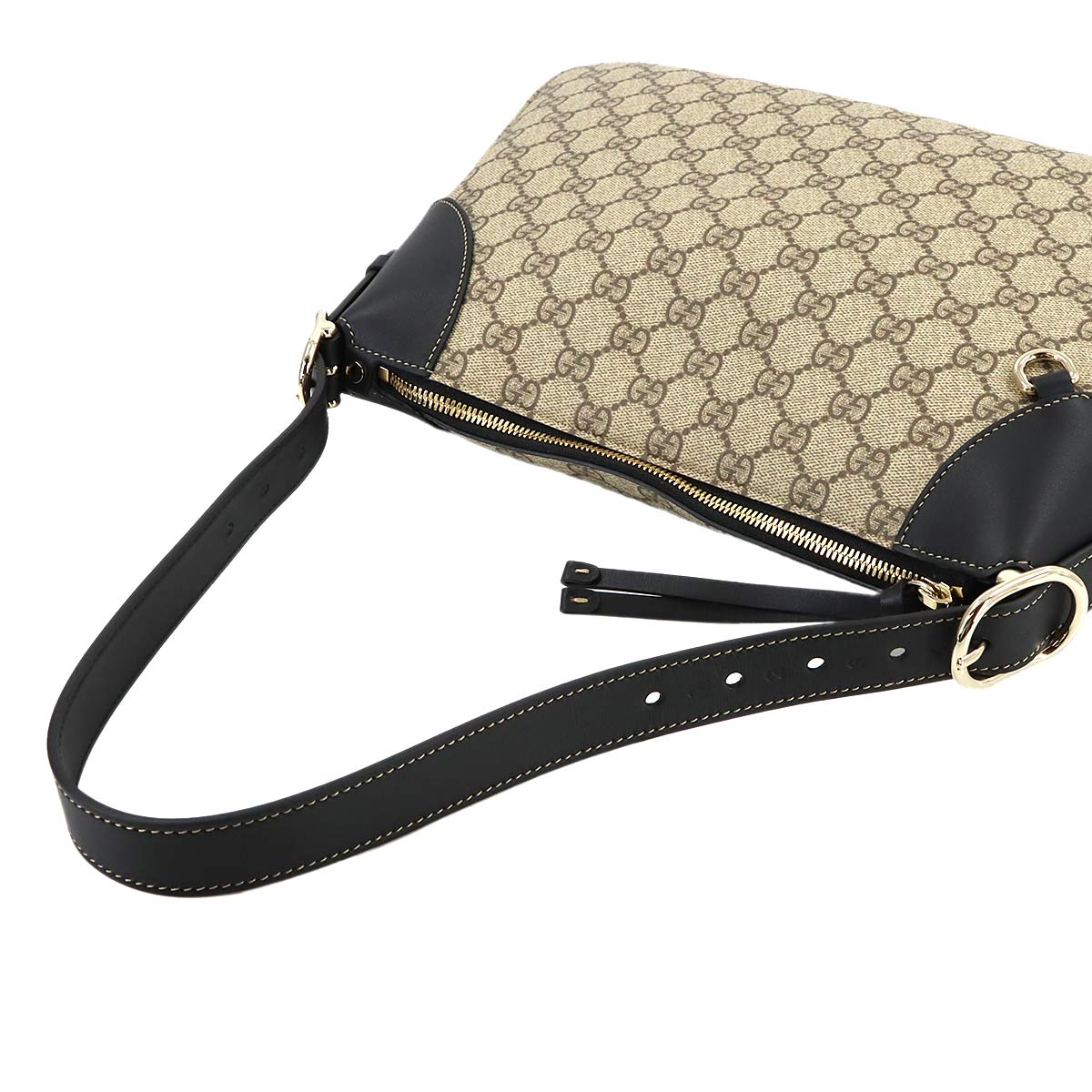 GG Emblem Large Shoulder Bag Leather Beige Black 815217