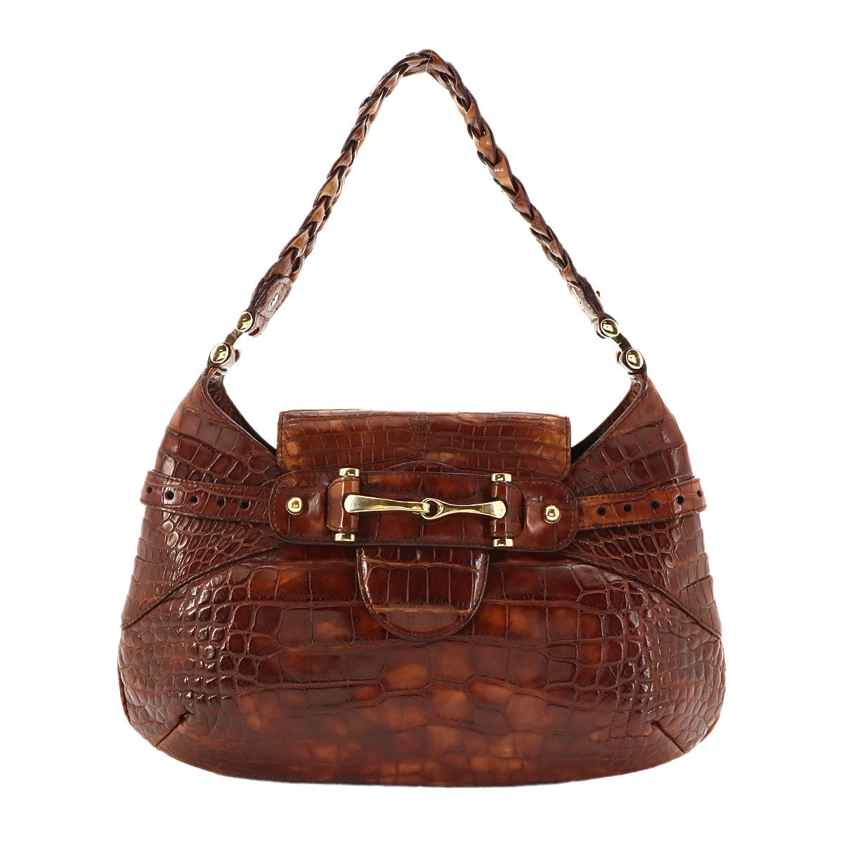 Horsebit Shoulder Bag Leather Brown 137592