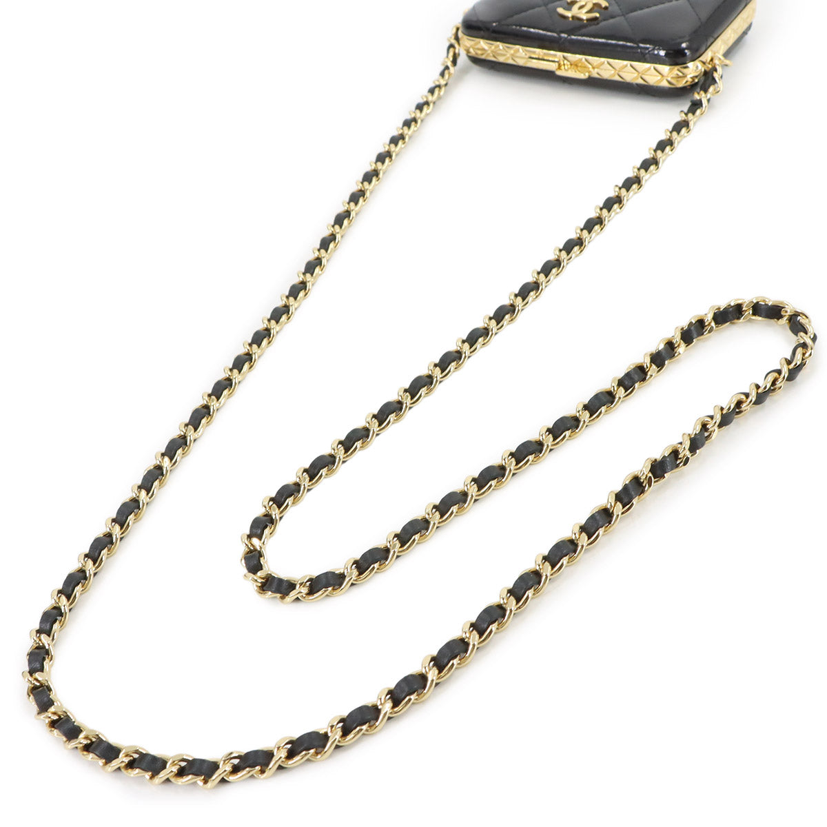 Matelasse Chain Shoulder Card Case Patent Leather Black AP2242