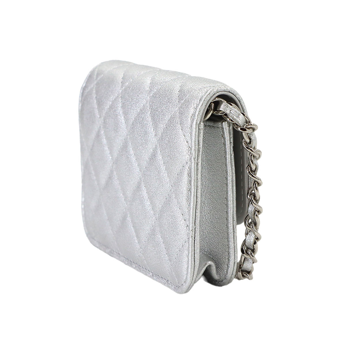 Mini Matelasse Chain Shoulder Bag Leather Silver Purse