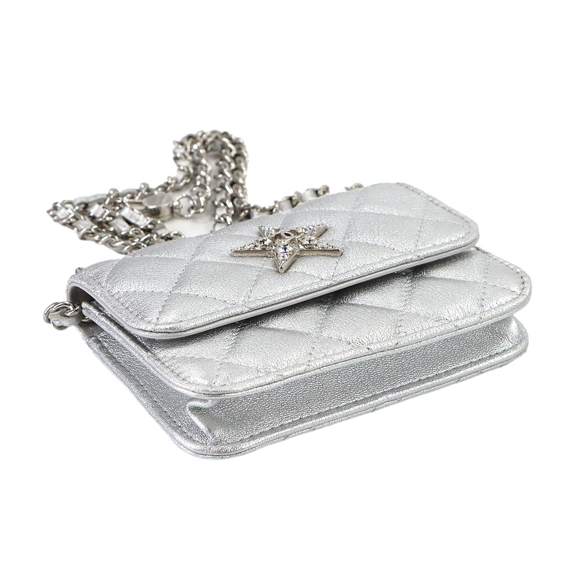 Mini Matelasse Chain Shoulder Bag Leather Silver Purse