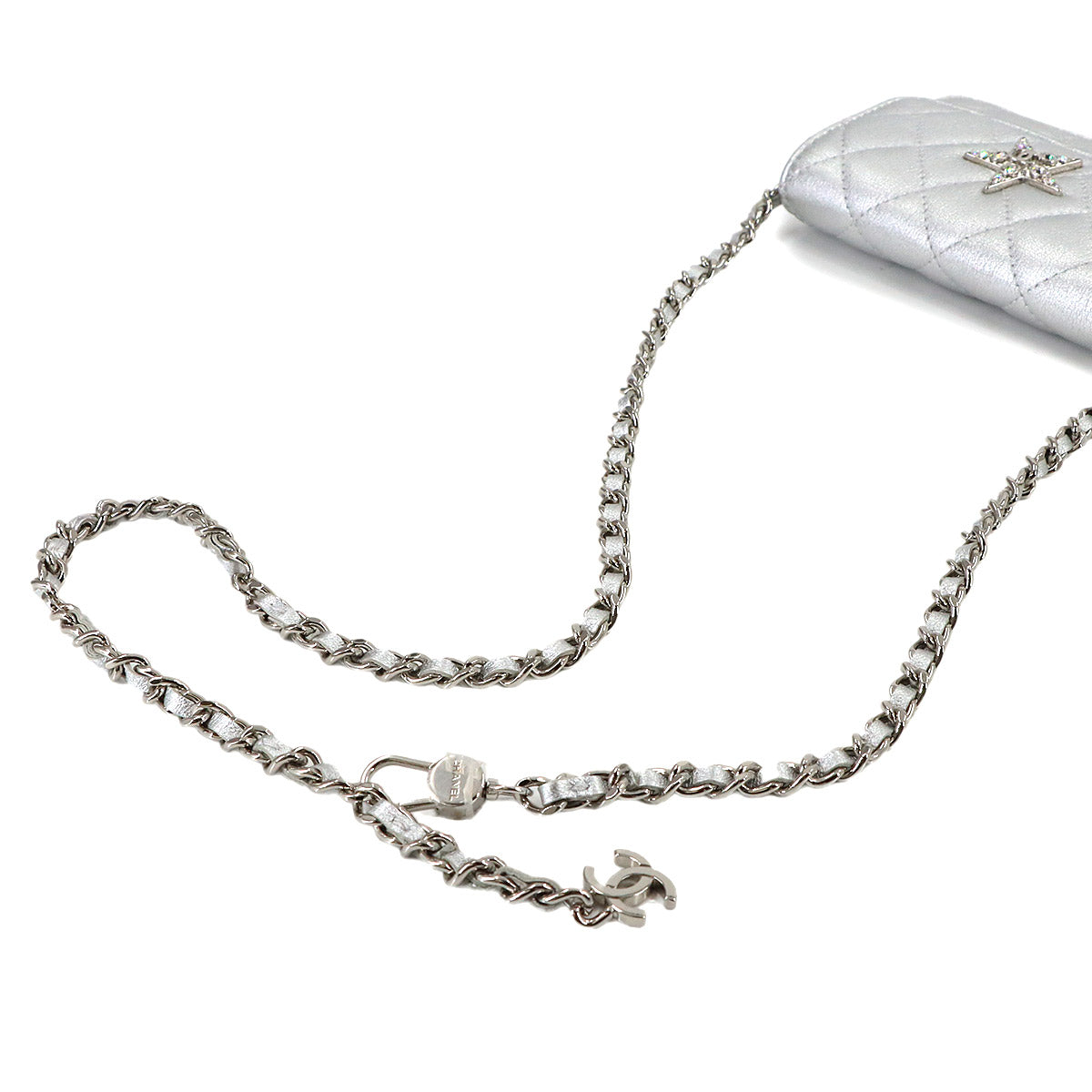 Mini Matelasse Chain Shoulder Bag Leather Silver Purse