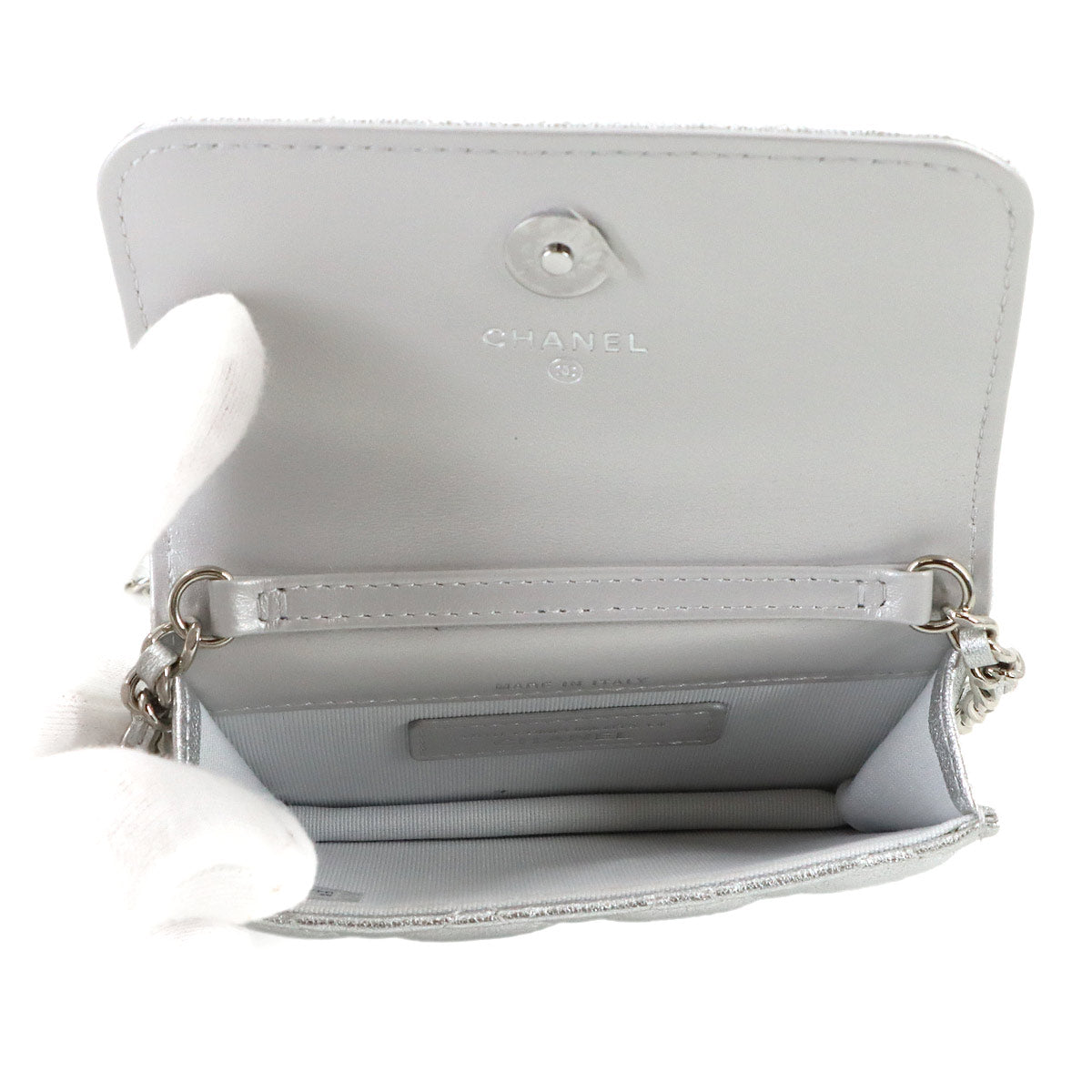 Mini Matelasse Chain Shoulder Bag Leather Silver Purse