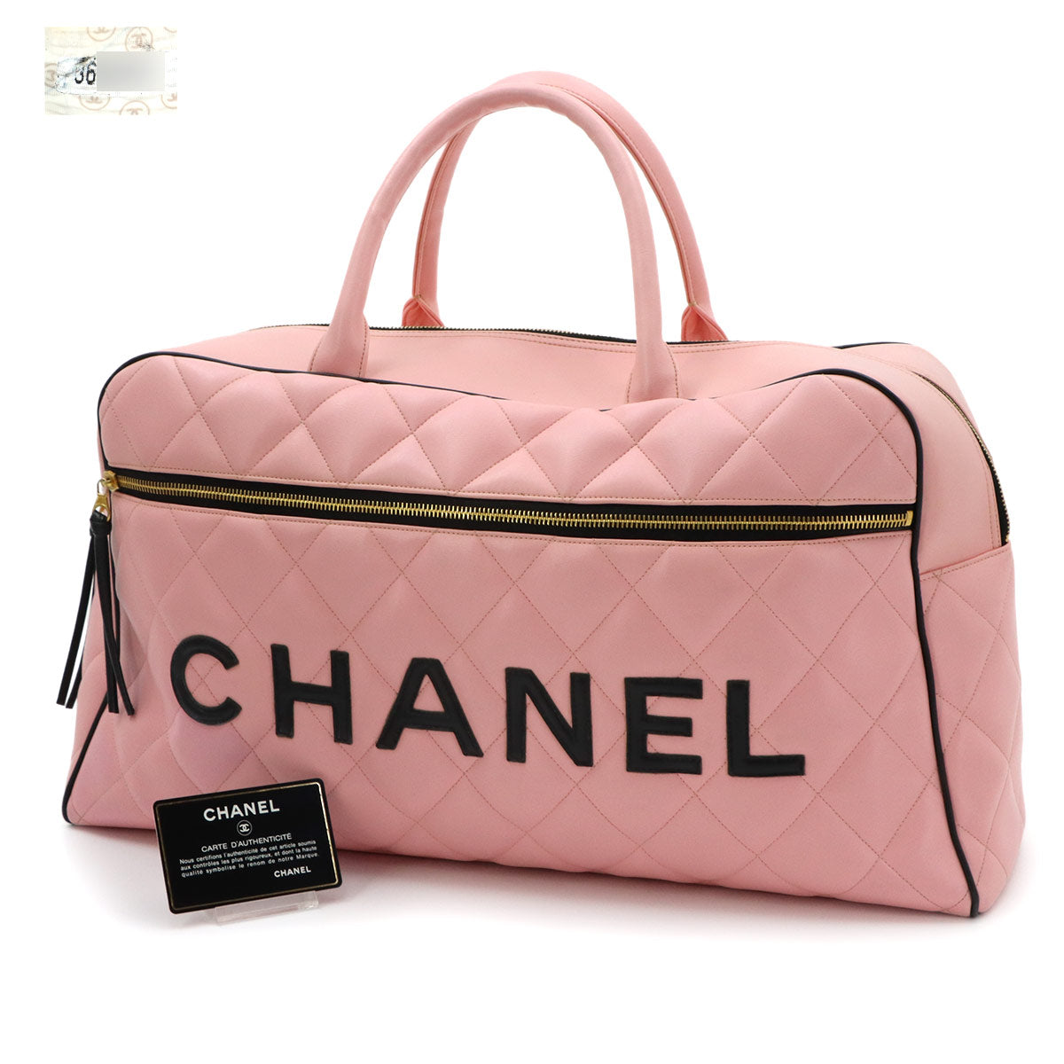 Matelasse Boston Bag Leather Pink A05943 Vintage Bowling