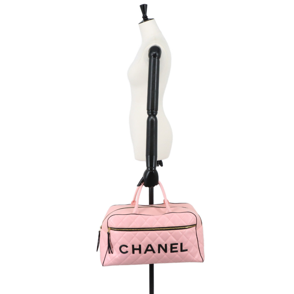 Matelasse Boston Bag Leather Pink A05943 Vintage Bowling