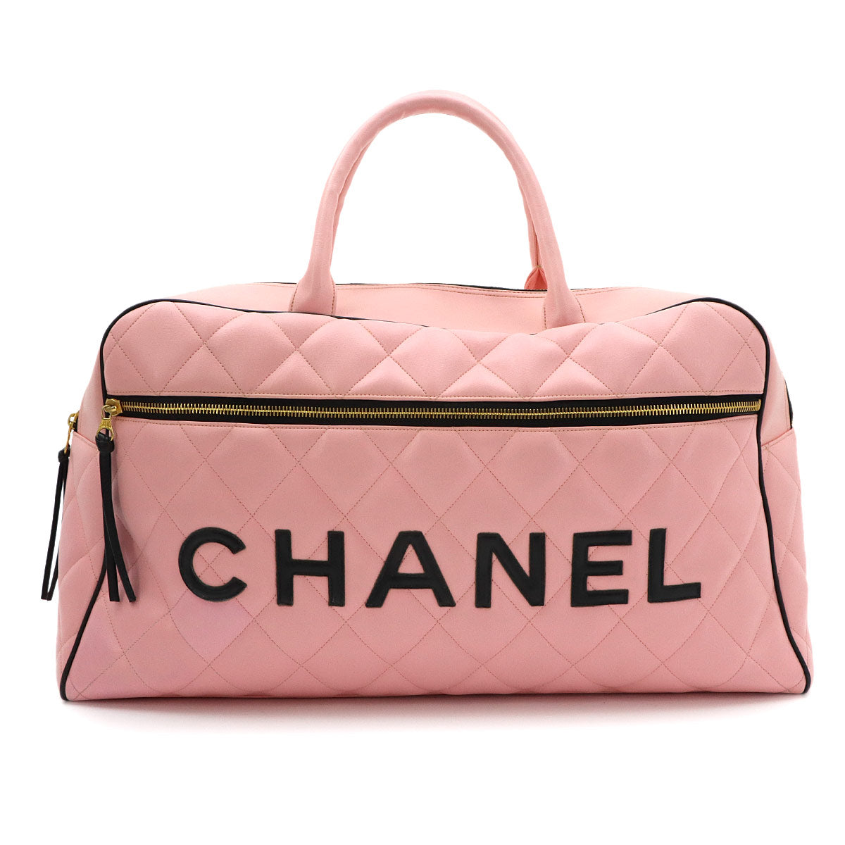 Matelasse Boston Bag Leather Pink A05943 Vintage Bowling