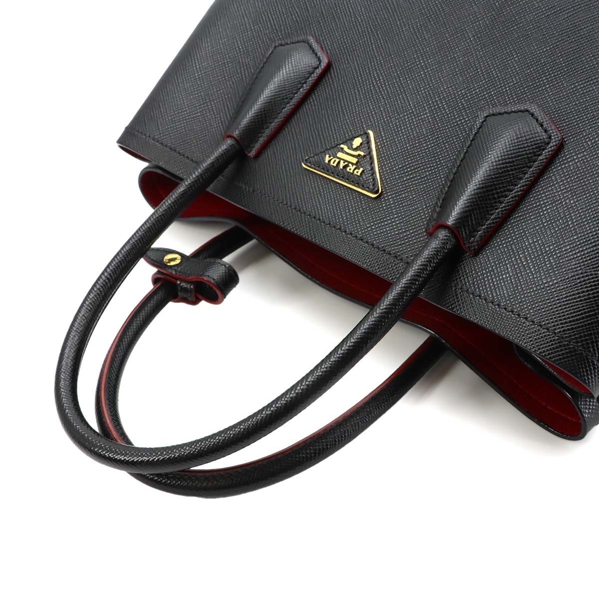 Tote Shoulder Bag Saffiano Leather Black Red BN2316 Purse