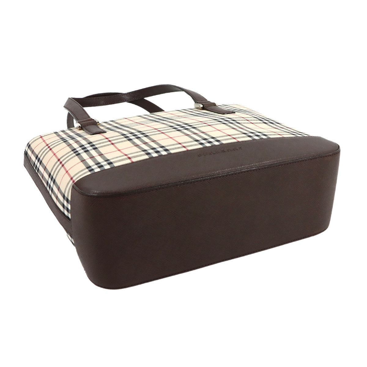 Plaid Hand Bag Canvas Leather Beige Brown Purse
