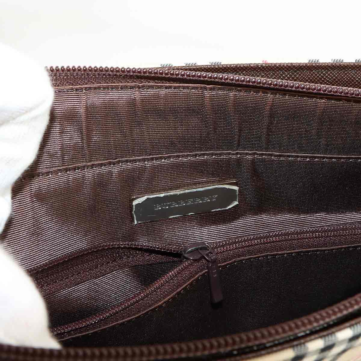 Plaid Hand Bag Canvas Leather Beige Brown Purse