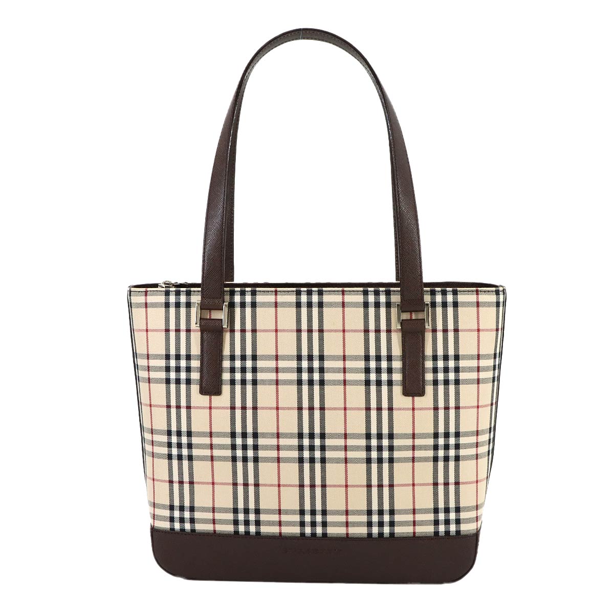 Plaid Hand Bag Canvas Leather Beige Brown Purse