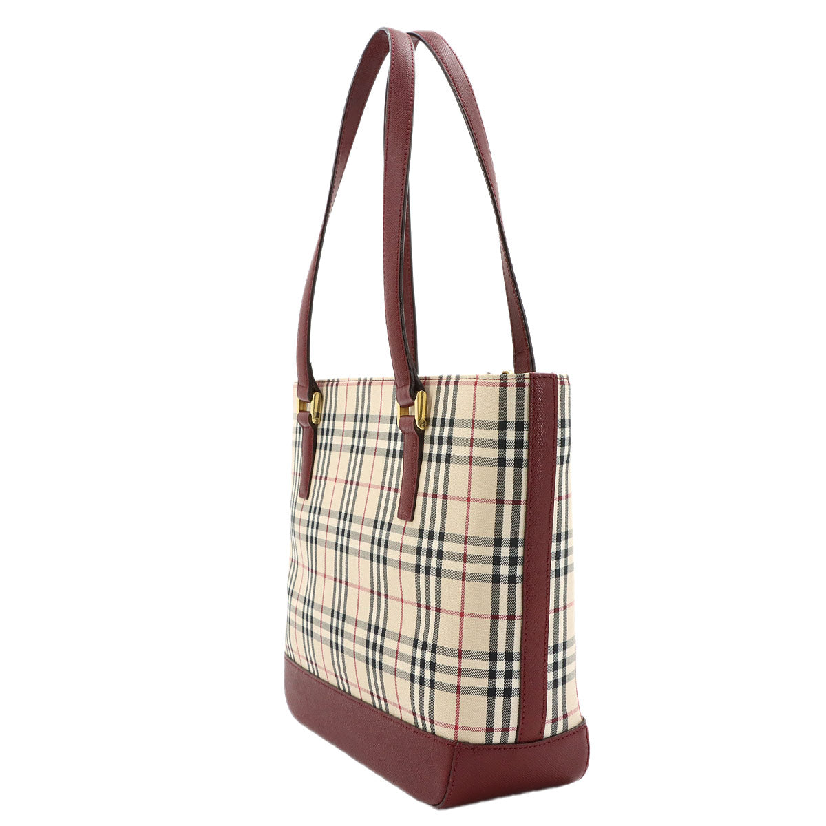 Hand Bag Canvas Leather Beige Bordeaux Purse