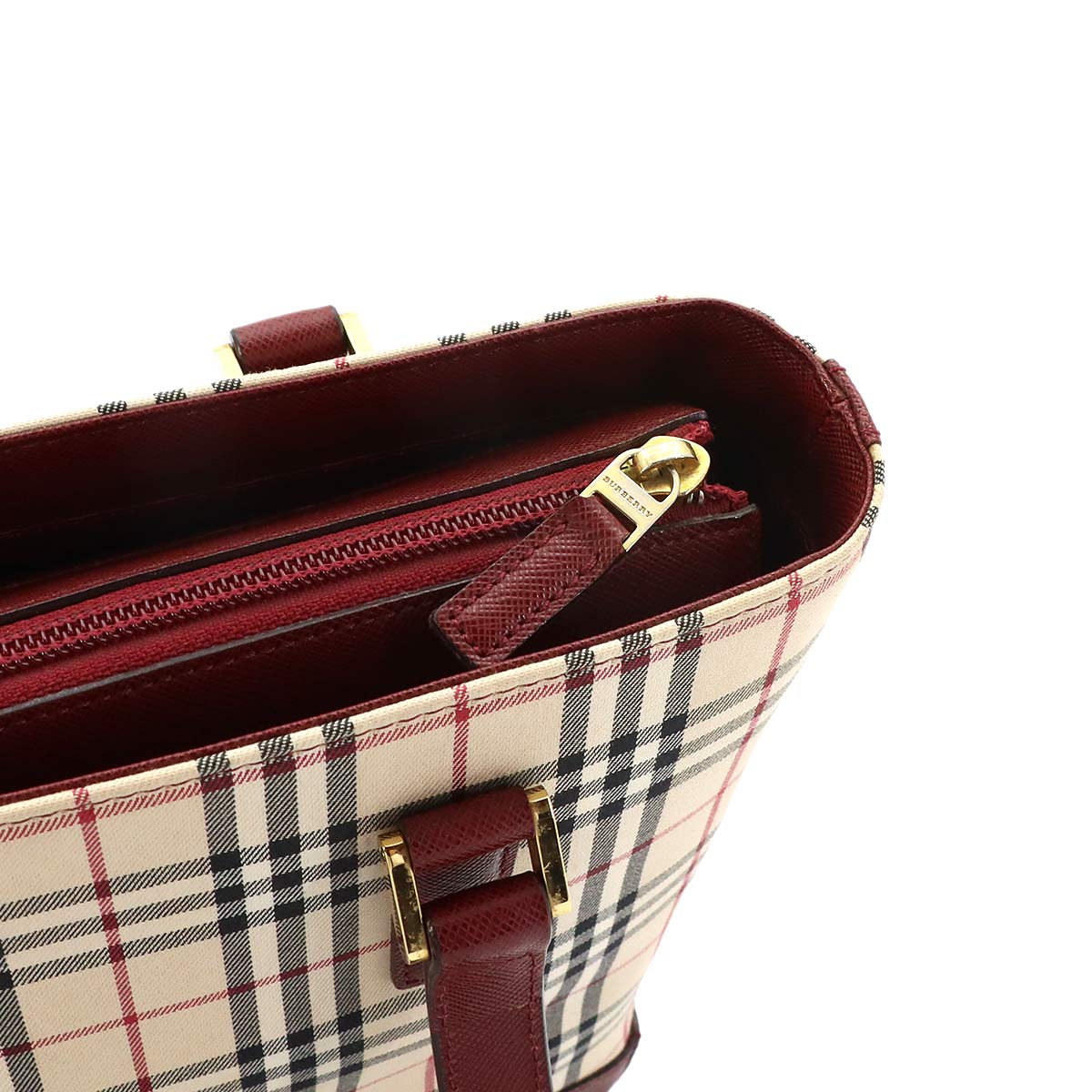Hand Bag Canvas Leather Beige Bordeaux Purse