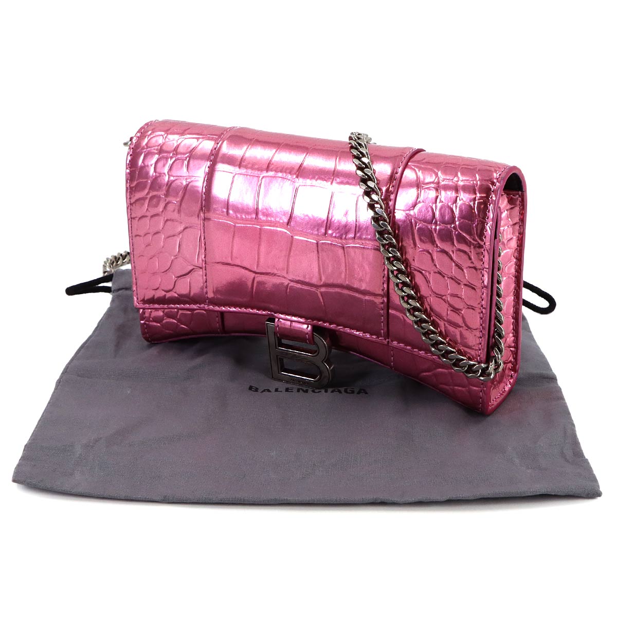 Hourglass Chain Long Wallet Metallic pink 656050 Emboss