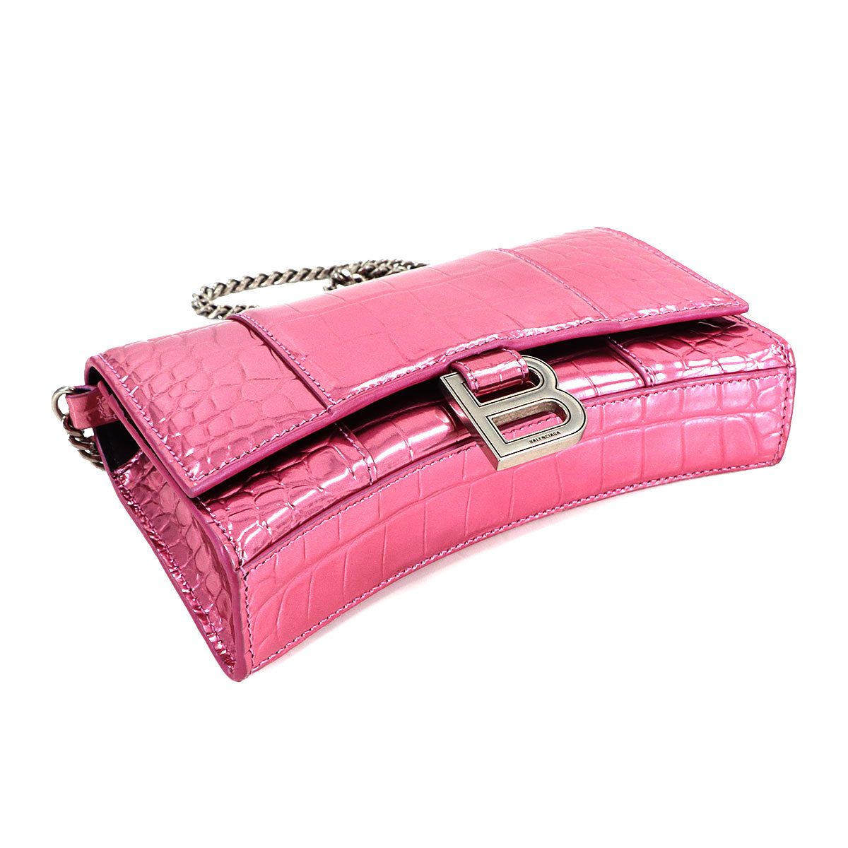 Hourglass Chain Long Wallet Metallic pink 656050 Emboss