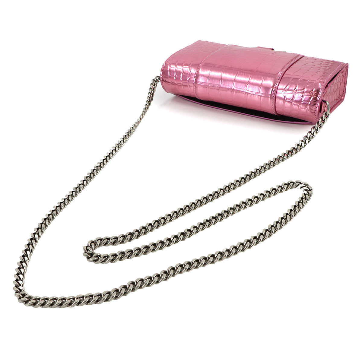 Hourglass Chain Long Wallet Metallic pink 656050 Emboss