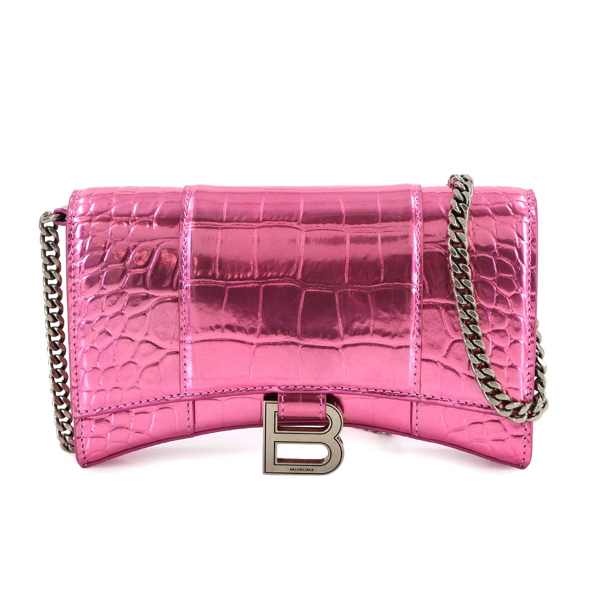 Hourglass Chain Long Wallet Metallic pink 656050 Emboss