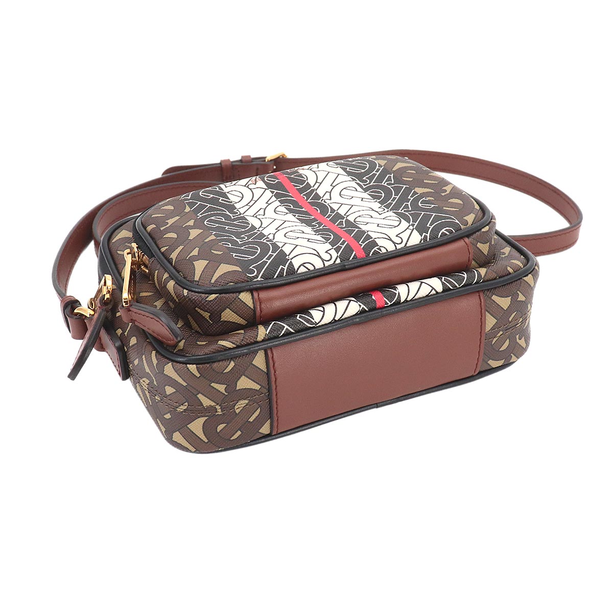 TB Monogram Stripe Camera Shoulder Bag PVC Leather 8021485