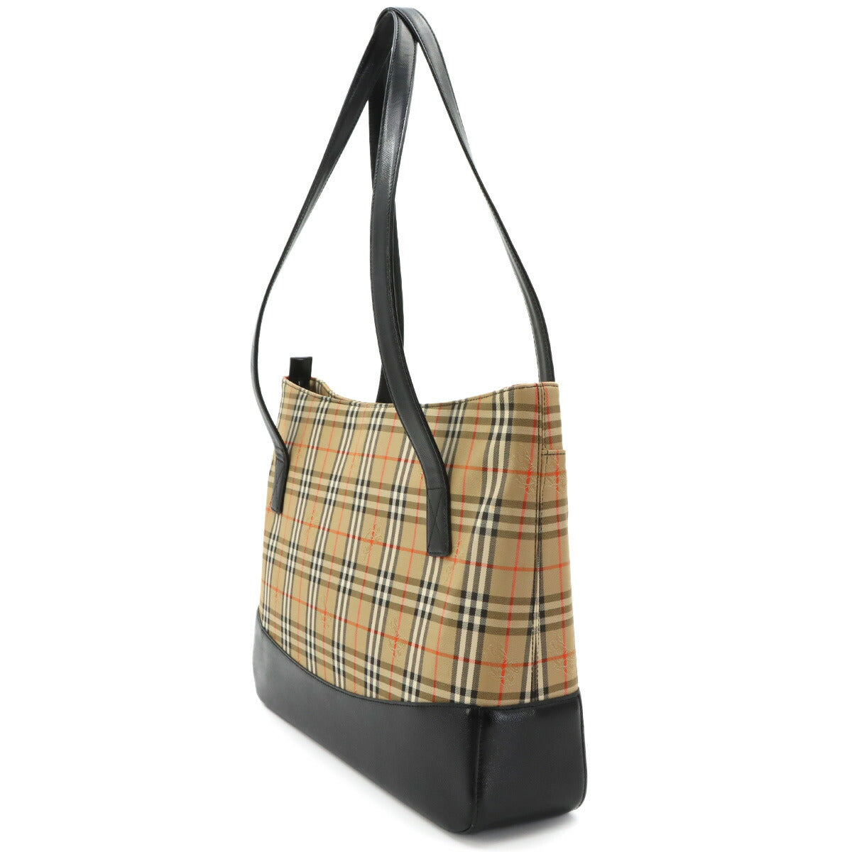 Plaid Small Tote Bag Canvas Leather Beige Black Haymarket