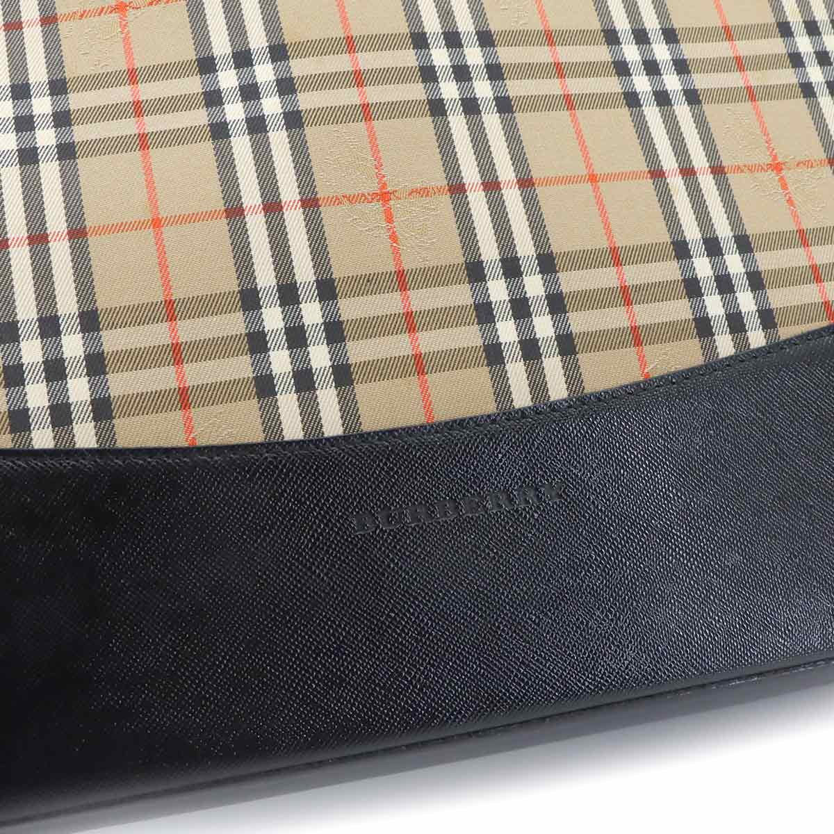 Plaid Small Tote Bag Canvas Leather Beige Black Haymarket