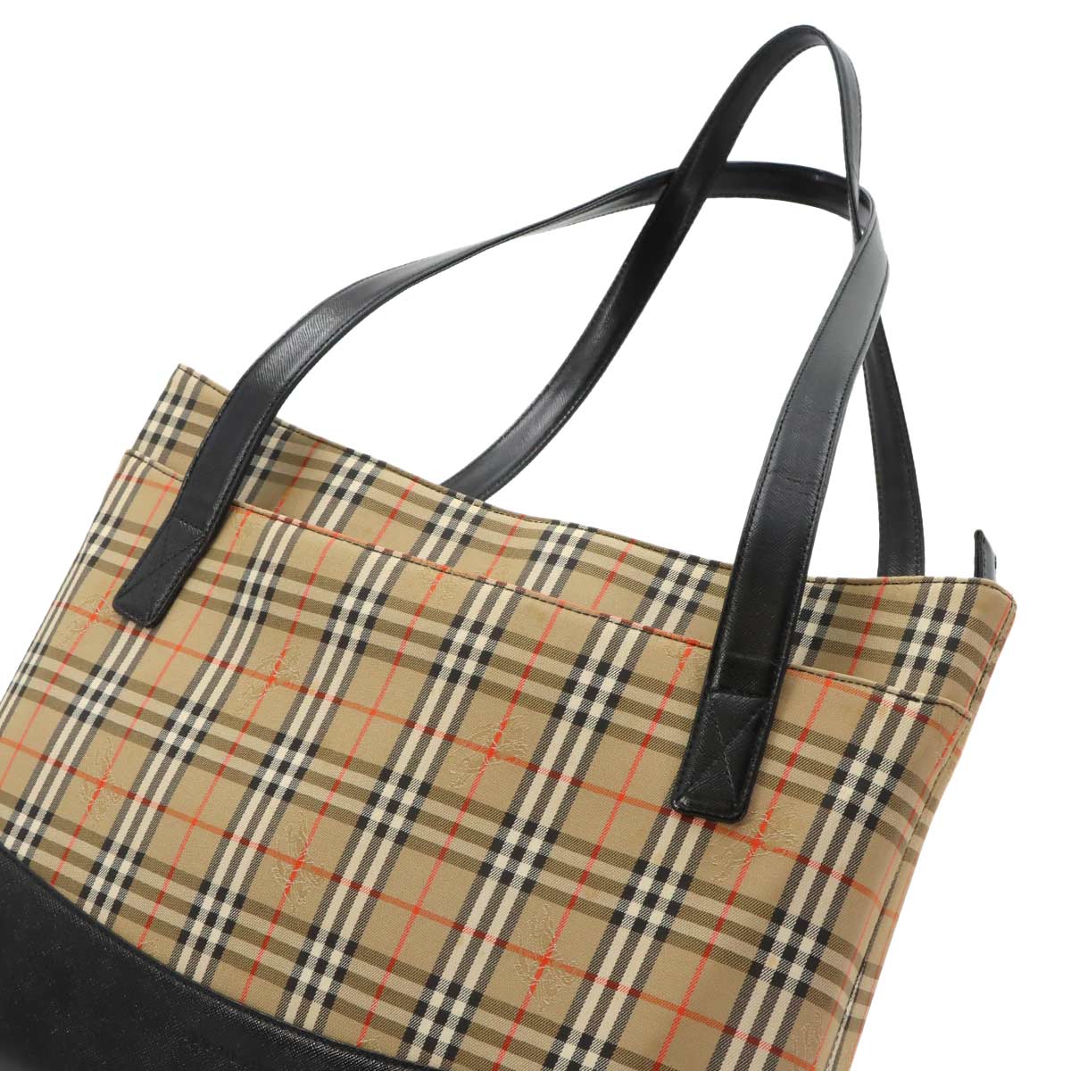 Plaid Small Tote Bag Canvas Leather Beige Black Haymarket