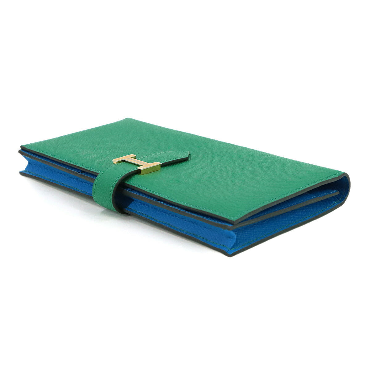 Bearn Soufflet Verso Long Wallet Epsom Vert Jade Bleu Zanzibar