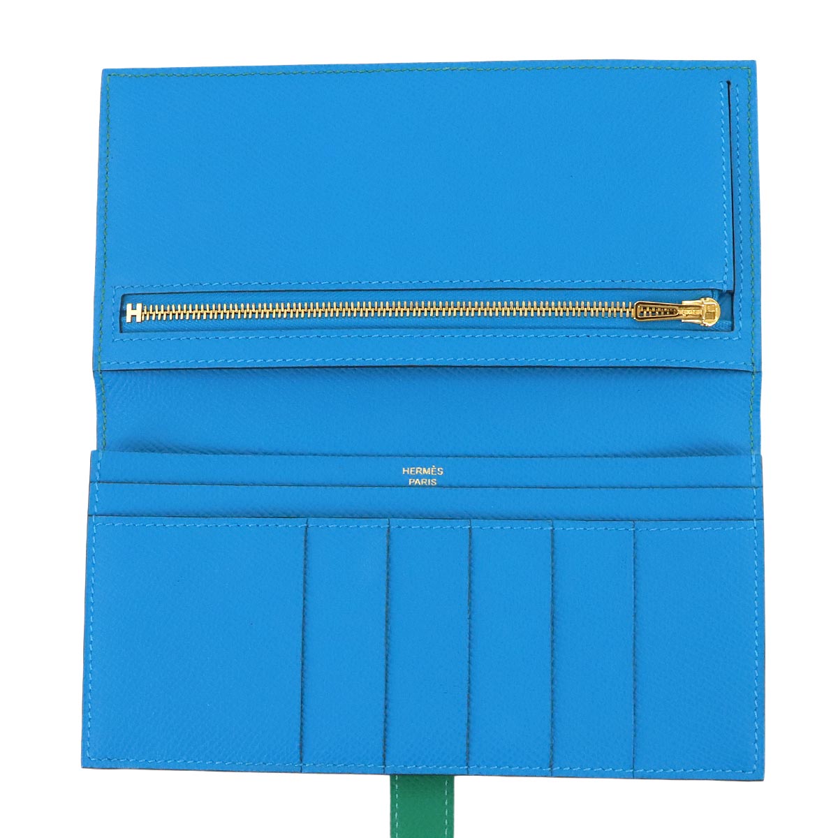 Bearn Soufflet Verso Long Wallet Epsom Vert Jade Bleu Zanzibar