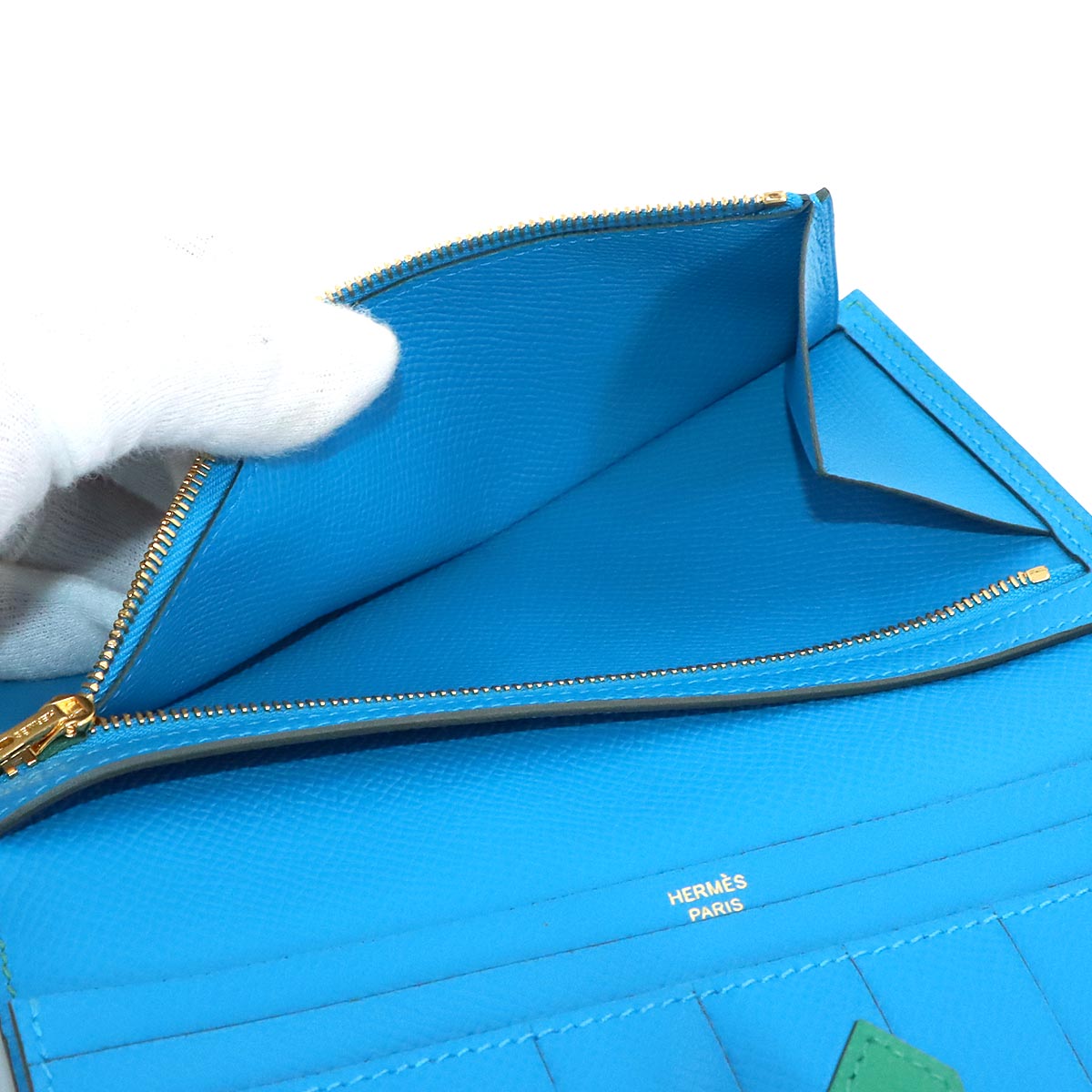 Bearn Soufflet Verso Long Wallet Epsom Vert Jade Bleu Zanzibar