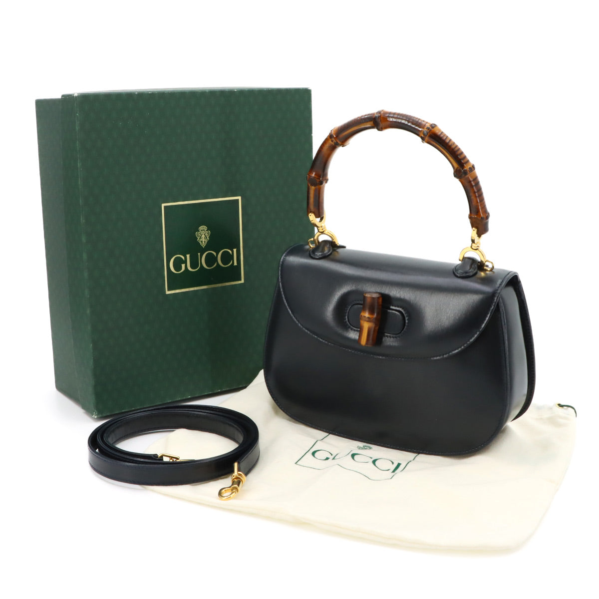 Bamboo 2way Hand Shoulder Bag Leather Navy 000 1010 0188